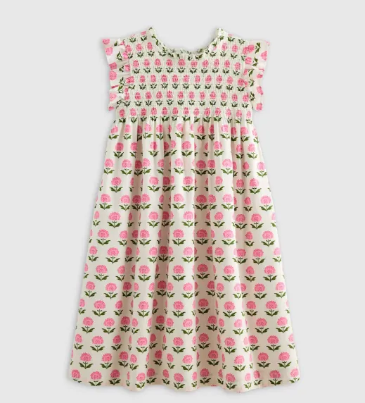 Poplin Smocked Flutter Sleeve Dress